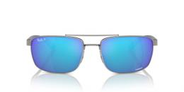 Ray-Ban 0RB3737CH 004/A1 polarisiert Metall Rechteckig Grau/Grau Sonnenbrille, Sunglasses